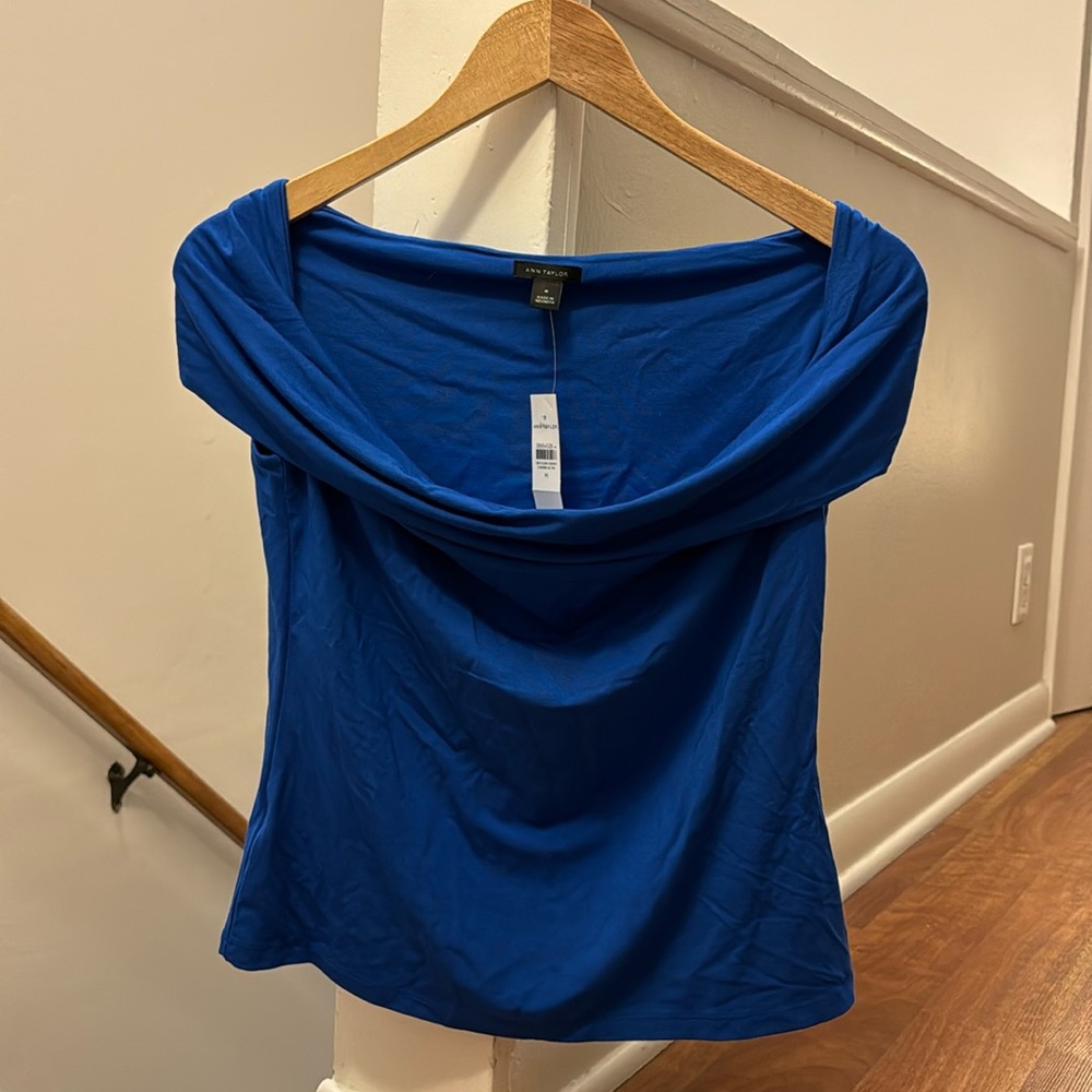 NWT Ann Taylor asymmetric power blue top